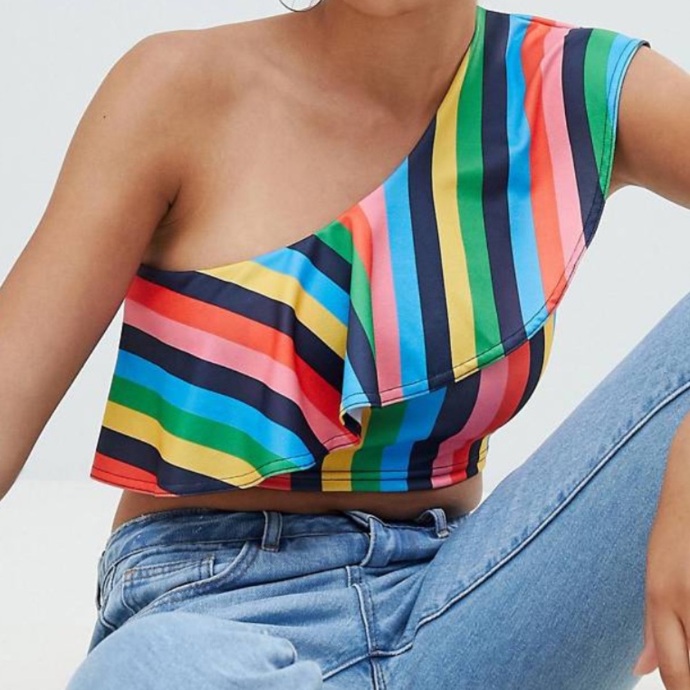 Missguided Striped One Shoulder Top